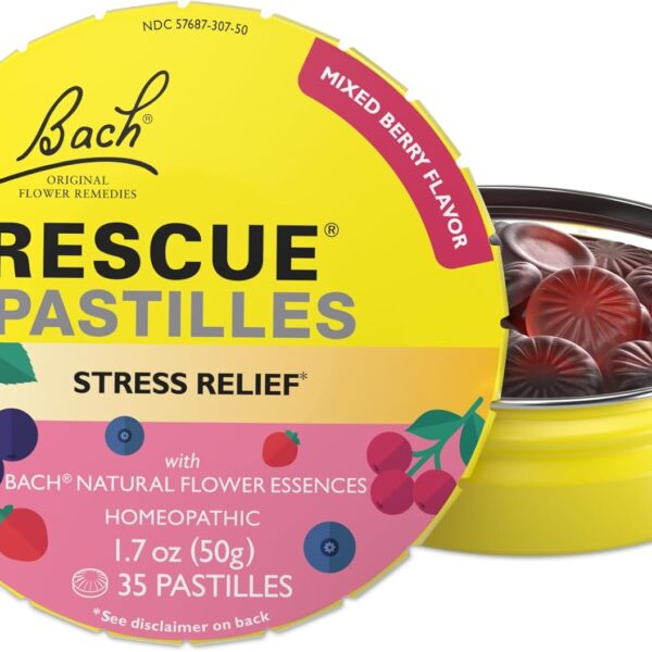 RESCUE Bach PASTILLES, Mixed Berry Flavor, Stress Relief Lozenges, Homeopathic, Flower Essences, 35 Count