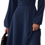 LalaLin Long Sleeve Wedding Guest Dress for Women V-Neck Cocktail Church Maxi Dresses