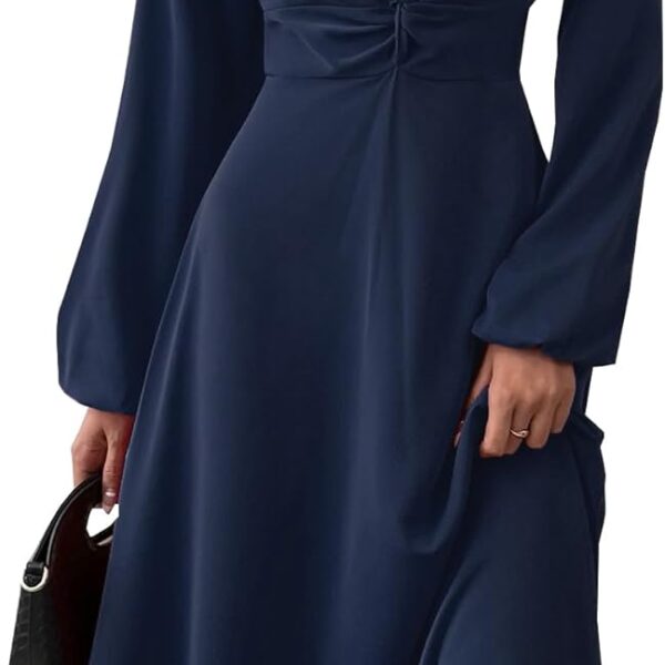 LalaLin Long Sleeve Wedding Guest Dress for Women V-Neck Cocktail Church Maxi Dresses
