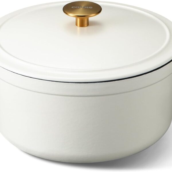 CAROTE 5QT Enameled Cast Iron Dutch Oven Pot with Lid, Heavy-Duty Dutch Oven for Sourdough Bread Baking, Braising, Stews, Roasting, Healthy & Non-Toxic, Dual Handles, All Stovetop Compatible, Oven Safe up to 500 F, Cream White