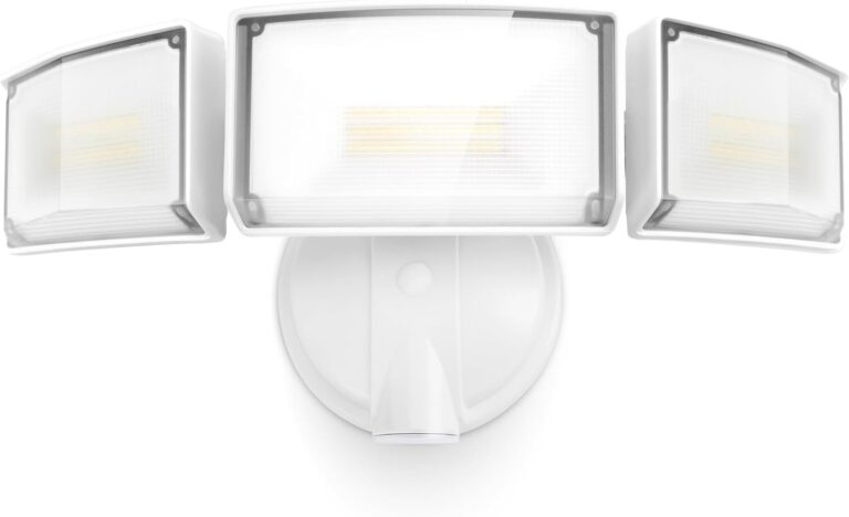 LUTEC 75W 8000 Lumen Floods Light Outdoor, Switch Controlled LED Security Lights with 3 Adjustable Heads, 5000K Daylight, IP65 Waterproof Exterior Flood Light for Outside Garage, Yard, Patio-White