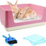 VCEPJH Extra Large Bunny Litter Box for Cage, Plastic Rabbit Litter Pan with Metal Grate Small Animal Toilet Corner Pet Potty Tray for Adult Guinea Pigs Ferrets Chinchillas (Pink)