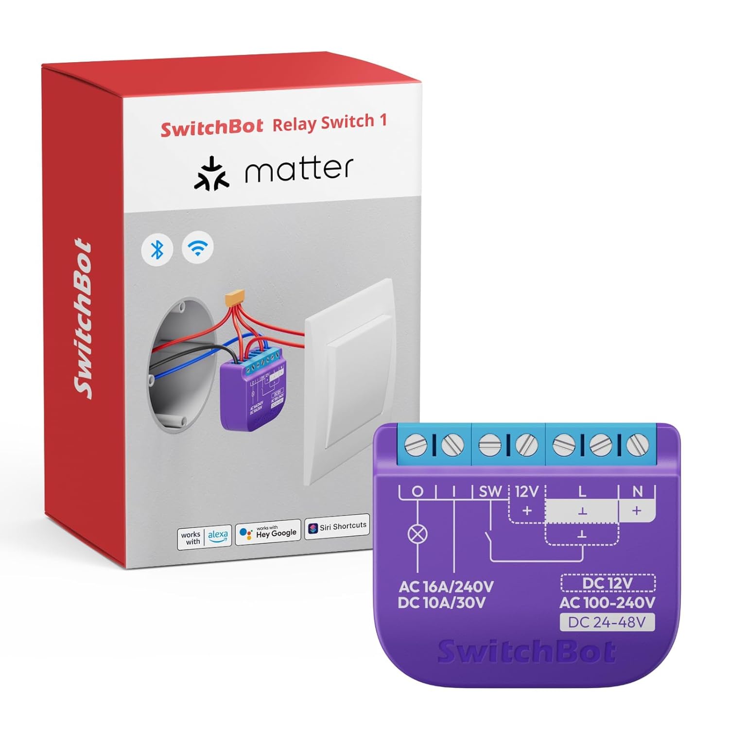 SwitchBot WiFi Switch Compatible with Alexa/Apple Home/Google Home/Matter (Hub Required), Power-Measuring Relay Switch Module with Integrated Bluetooth Repeater and Dry Contact, 2.4 GHz, 16 A SwitchBot WiFi Switch Compatible with Alexa/Apple Home/Google Home/Matter (Hub Required), Power-Measuring Relay Switch Module with Integrated Bluetooth Repeater and Dry Contact, 2.4 GHz, 16 A