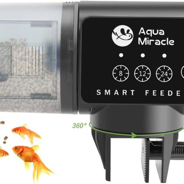 AquaMiracle Automatic Fish Feeder for Aquarium, Auto Fish Food Dispenser with Timer, Volume Adjustable Vacation Aquarium Feeder, for Granules Pallets Strips