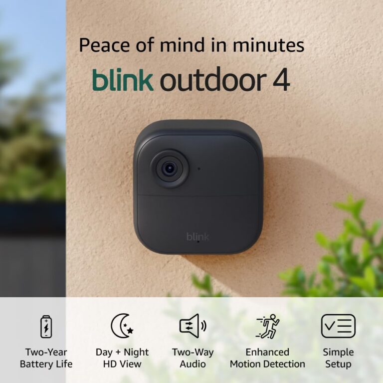Blink Outdoor 4  Wireless smart security camera, two-year battery life, 1080p HD day and infrared night live view, two-way talk. Sync Module Core included  1 camera system