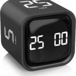 Rotating Pomodoro Timer 5, 25, 10 50 Minutes Preset, Desk Productivity Flip Timer, ADHD Tool Cube Countdown Stopwatch, Vibration/High/Low Volume/Custom Modes, for Work, Study, Back to School, Kitchen