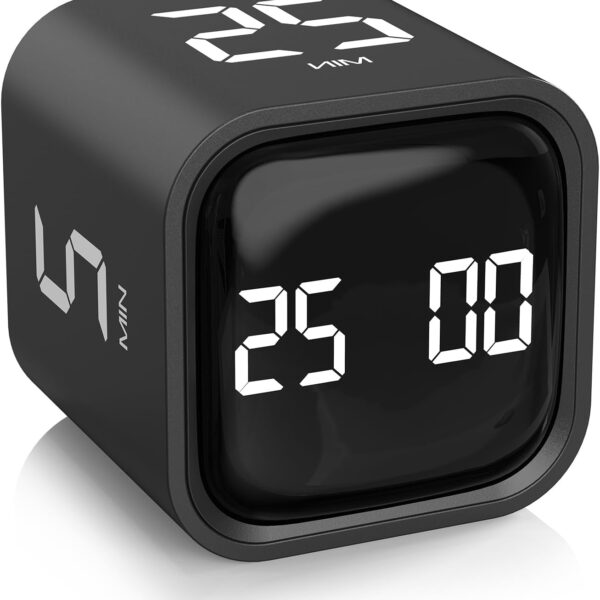 Rotating Pomodoro Timer 5, 25, 10 50 Minutes Preset, Desk Productivity Flip Timer, ADHD Tool Cube Countdown Stopwatch, Vibration/High/Low Volume/Custom Modes, for Work, Study, Back to School, Kitchen