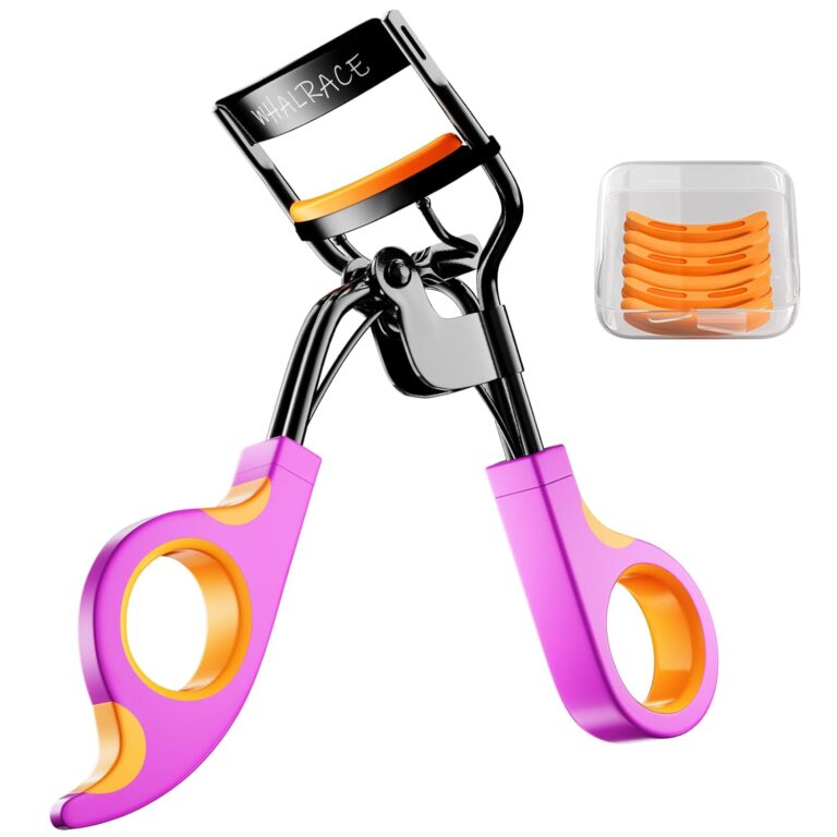 Eyelash Curlers with 6PCS Extra Replacement Pads, Premium Quality Eye Lash Curler, Superior Curling Effect, Easy to Hold and Use, Valentine's Day Gift for Her - Orange Purple Handle