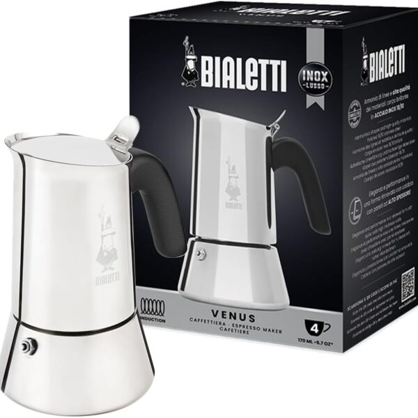 Bialetti - New Venus Induction, Stovetop Coffee Maker, Suitable for all Types of Hobs, Stainless Steel, 4 Cups (5.7 Oz), Silver