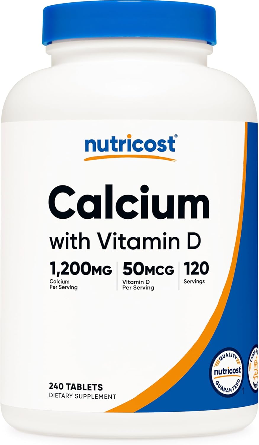 Nutricost Calcium with Vitamin D, 240 Tablets - Calcium (1200mg) Vitamin D (50mcg) Per Serving - Non-GMO, Gluten Free Nutricost Calcium with Vitamin D, 240 Tablets - Calcium (1200mg) Vitamin D (50mcg) Per Serving - Non-GMO, Gluten Free