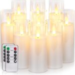 Homemory Pure White Acrylic Flameless Candles, LED Candles, Battery Operated Candles with Remote Control and Timer, Fake Electric Candle, Wedding, Home Decor, Set of 9