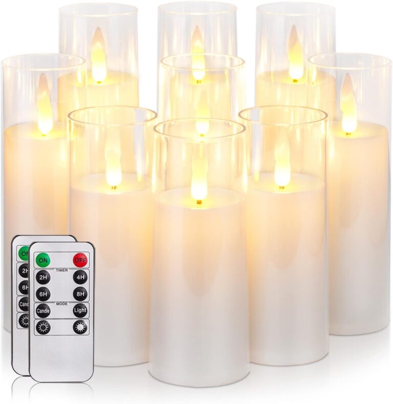 Homemory Pure White Acrylic Flameless Candles, LED Candles, Battery Operated Candles with Remote Control and Timer, Fake Electric Candle, Wedding, Home Decor, Set of 9