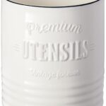 DOWAN 7.2 Extra Large Kitchen Utensil Holder, Farmhouse Utensil Holder for Countertop, Ceramic Utensil Crock with Protection Cork Mat, Utensil Organizer for Kitchen Decor & Housewarming Gift, White