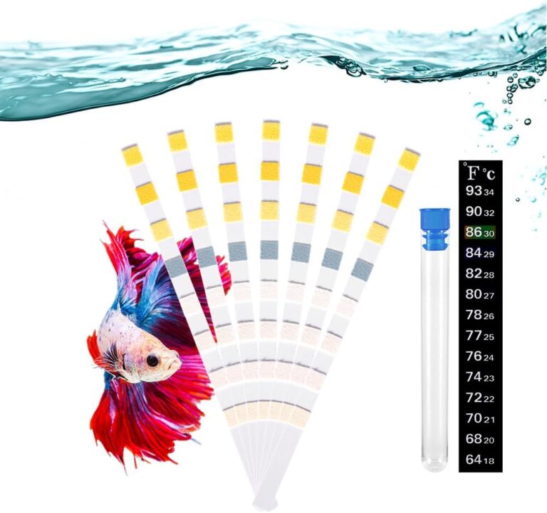 8 in 1 Aquarium Test Kit Fish Tank Test Strips Accurate Water Quality Testing Strips for Ammonia PH Total Alkalinity Carbonate Hardness Free Chlorine Nitrate Nitrite Temperature (100 Strips)
