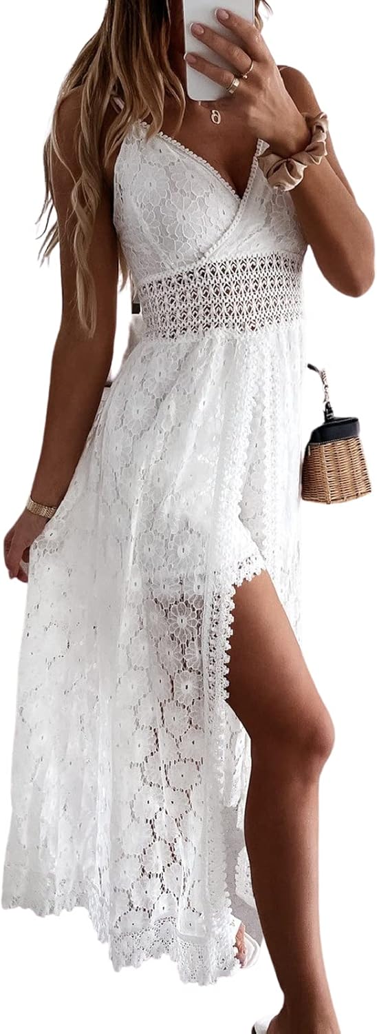 CUPSHE Women's Ruching Smocking Jumpsuit Summer Slip V Neck Backless Maxi High Low CUPSHE Women's Ruching Smocking Jumpsuit Summer Slip V Neck Backless Maxi High Low