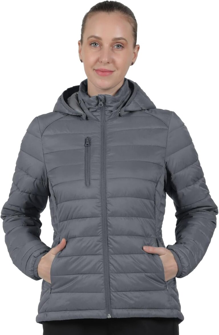 fit space Women's Puffer Jacket Synthetic Insulated Down Quilted Lightweight Coat with Hooded Water Resistant Packable