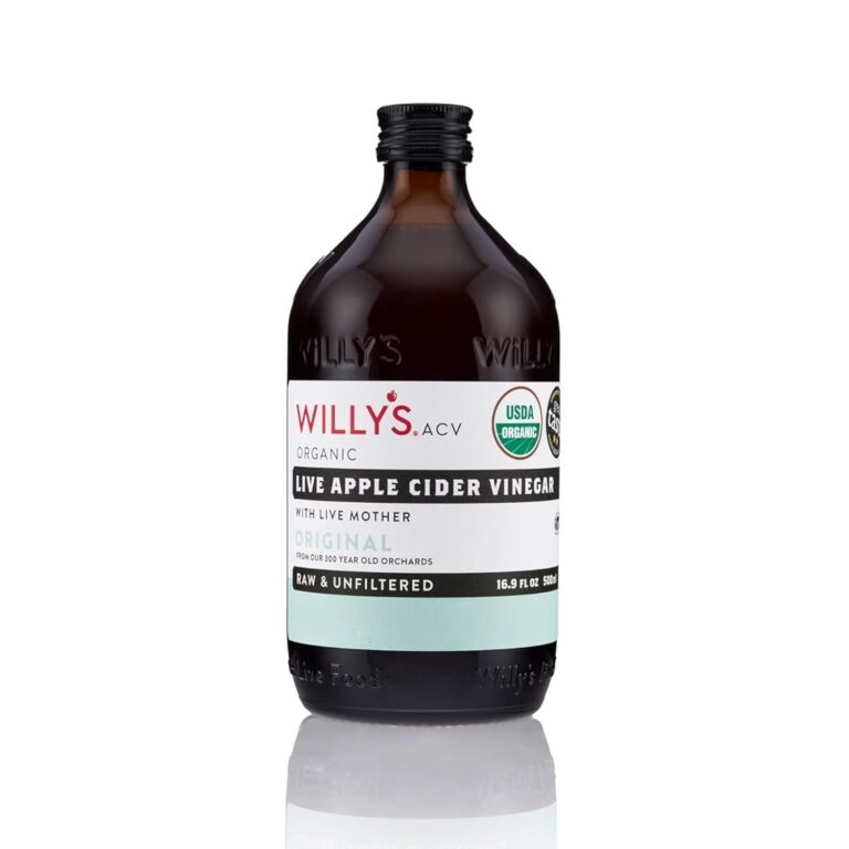 Willy's Organic ACV Apple Cider Vinegar with Mother - Probiotocs for Detox and Gut Health. 16.9oz Glass Bottle
