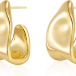 Chunky Gold Stud Earrings for Women 14k Gold Plated Hypoallergenic Earrings Statement Trendy Fashion Gold Jewelry Gifts