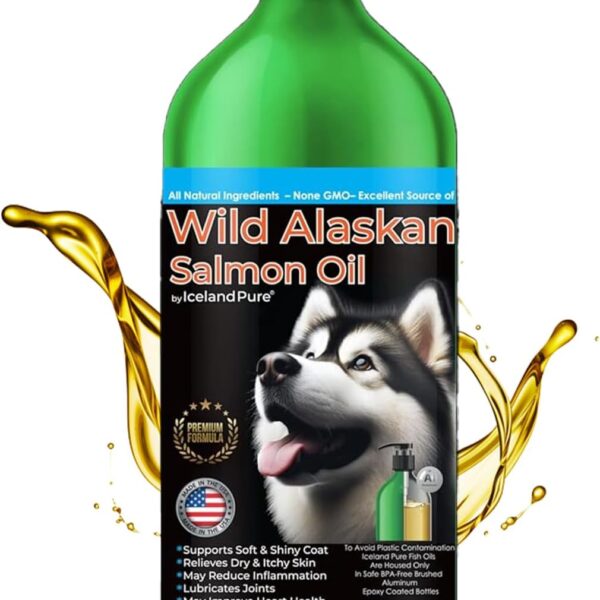 Iceland Pure Wild Alaskan Salmon Oil for Dogs & Cats, Omega-3 Fish Oil, Liquid Supplement for Pets, Supports Immune System & Heart Health, 33oz