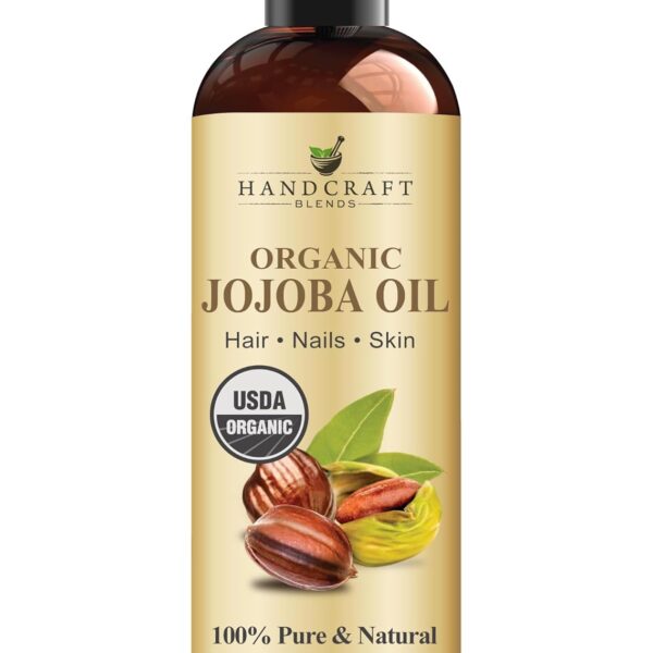 Handcraft Blends USDA Organic Jojoba Oil | Cold-Pressed | 8 Fl Oz | 100% Pure & Natural | for Hair, Skin & Face | Premium Grade Carrier Oil | for Massage & Aromatherapy | Hexane-Free