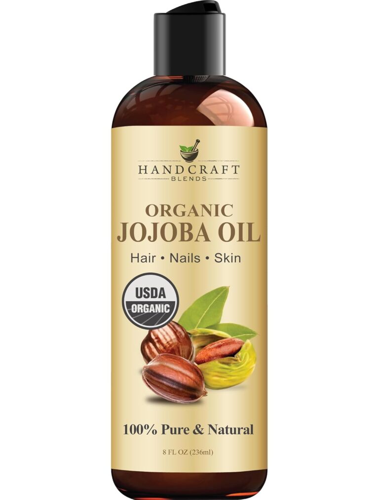 Handcraft Blends USDA Organic Jojoba Oil | Cold-Pressed | 8 Fl Oz | 100% Pure & Natural | for Hair, Skin & Face | Premium Grade Carrier Oil | for Massage & Aromatherapy | Hexane-Free