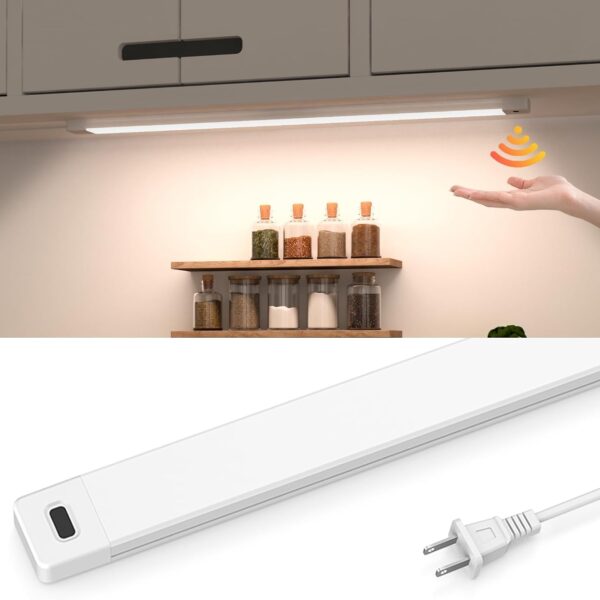 MYPLUS 16 Inch Under Cabinet Lights with Hand Wave, Under Counter Lighting 4000K Natural White,Dimmable,Plug and Play,LED Lights for Kitchen Cabinet, Cupboard, Closet, Desk