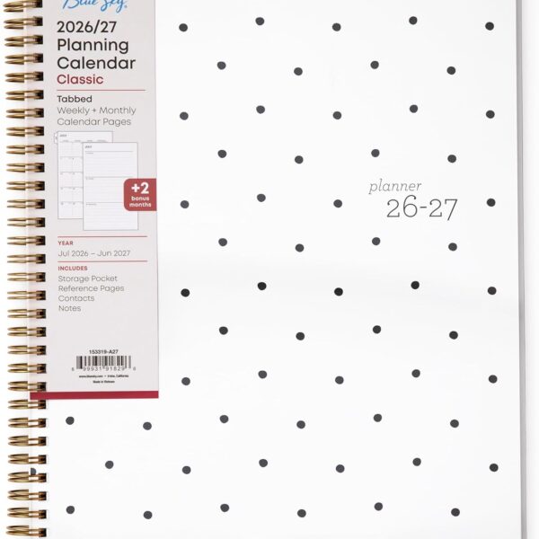 Blue Sky 2026-2027 Weekly and Monthly Academic Year Planner Calendar, July 2026 - June 2027, 8.5" x 11", Flexible Cover, Wirebound, Laminated Tabs, Storage Pocket, Pippi