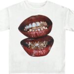 Verdusa Women's Lips Print Graphic Tees Short Sleeve Y2k Tops T Shirts 2000s Clothing Streetwear