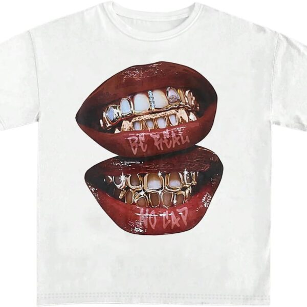 Verdusa Women's Lips Print Graphic Tees Short Sleeve Y2k Tops T Shirts 2000s Clothing Streetwear