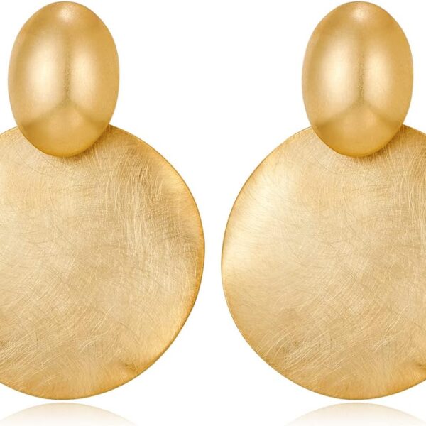 FAMARINE Big Disc Drop Earrings Gold Dangle Earrings Round Hammered Earrings Women