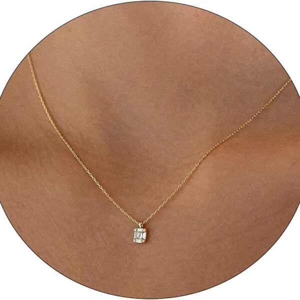 LEXODY Diamond Necklaces for Women, Dainty 14k Gold Plated Leaf Pendant Necklace Layered CZ Necklace Simple Choker Necklaces for Women Trendy Jewelry Gifts