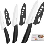 WACOOL Ceramic Knife Set with Sheaths, include 3-Piece: 6-inch Chef's Knife, 5-inch Utility Knife, 4-inch Fruit Paring Knife (Black Handle)