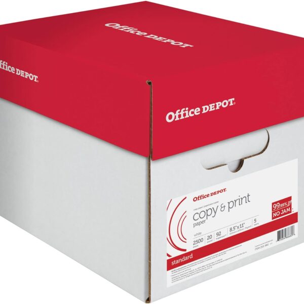 Office Depot Copy Print Paper, 8 1/2in. x 11in., 20 Lb, 500 Sheets Per Ream, Case Of 5 Reams, 851201CS