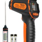 Mecurate Infrared Thermometer Gun -58F to 1112F, Laser Temperature Gun with Adjustable Emissivity, Max/Min/Hold for Cooking, BBQ, Freezer, Industrial Use,with Long Probe Meat Thermometer