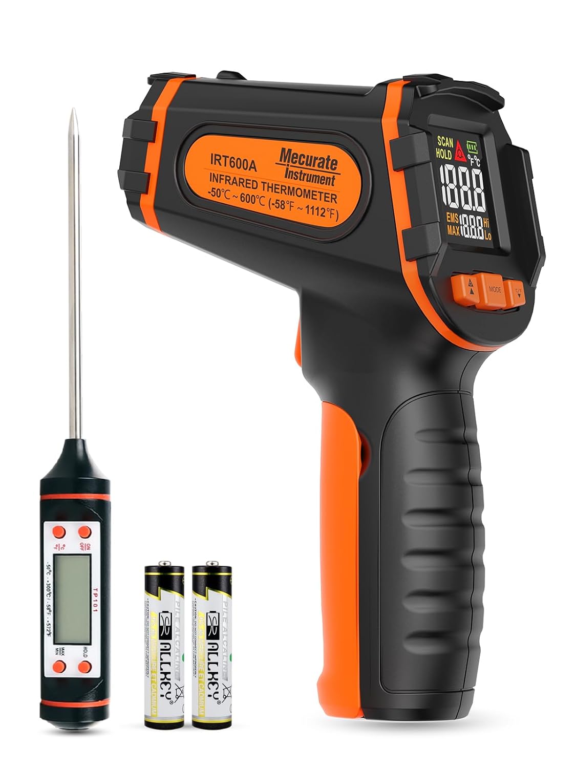 Mecurate Infrared Thermometer Gun -58F to 1112F, Laser Temperature Gun with Adjustable Emissivity, Max/Min/Hold for Cooking, BBQ, Freezer, Industrial Use,with Long Probe Meat Thermometer Mecurate Infrared Thermometer Gun -58F to 1112F, Laser Temperature Gun with Adjustable Emissivity, Max/Min/Hold for Cooking, BBQ, Freezer, Industrial Use,with Long Probe Meat Thermometer