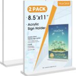 MaxGear Acrylic Sign Holder 8.5x11 Inches 2 Pack, Double Sided Clear Display Stand Table Top Paper Holder, Vertical Menu Flyer Stand, Plastic Frame for Stores, Restaurants, Hotels, Office