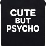 Fitwarm Cute But Psycho Dog Shirt, Summer Clothes for Small Dogs Boy Girl, Funny Pet Outfit, Black, White, Medium