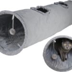 Cat Tunnel for Indoor Cats, 5112 inch Foldable Big Cat Tunnel, Grey Suede Pet Tunnels with Two Peepholes and a Bubble Ball