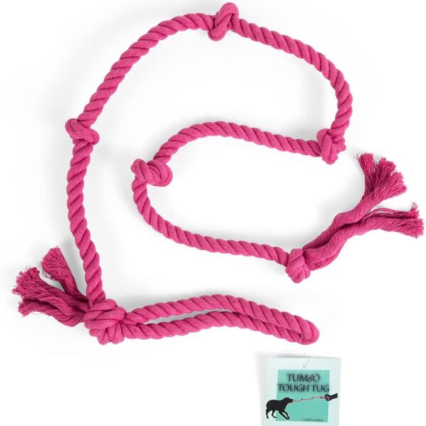 Tumbo Tough Tug Rope Dog Toy - (Pink 5 ft Long Strong and Durable Rope Pull Toy with Handle) TUG of WAR Dog Toy