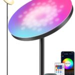 YHW Smart RGB LED Floor Lamp Works with Alexa Google Home, WiFi Remote Modern Tall Standing Light, Super Bright 2000LM Color Changing & Dimmable Sky Torchiere for Living Room, Bedroom (Black)