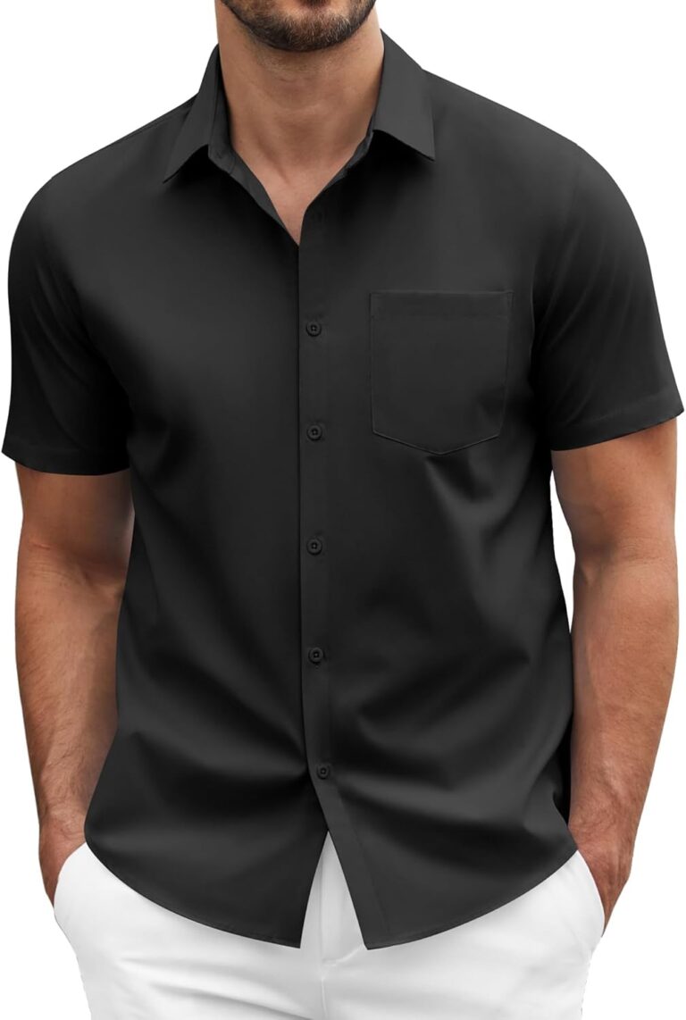 COOFANDY Men's Short Sleeve Casual Button Down Shirt Business Untucked Dress Shirts with Pocket