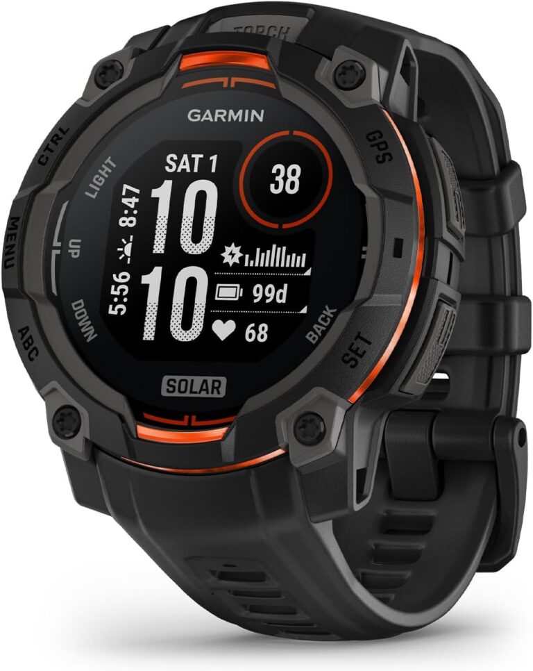 Garmin Instinct 3 45mm, Solar Charged Display, Rugged Outdoor GPS Smartwatch, Metal-Reinforced Bezel, Built-in Flashlight, Black