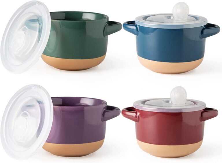 AmorArc 24 Ounces Soup Bowls with Large Handles and Lids, Stoneware Bowls Set of 4 for Soup, Cereal, Stew, Noodle, Colourful Ceramic Kitchen Bowls, Microwave&Dishwasher Safe, Multicolor