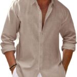 Runcati Mens Button Down Shirt Cotton Linen Casual Long Sleeve Shirts Collared Hippie Beach Tops