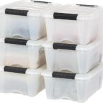 IRIS USA 13 QT Plastic Storage Box with Lid and Latches - 6 Pack - BPA-Free, Discreet Organizing Solution, Durable Nestable Stackable Containers, Secure Pull Handle - Pearl