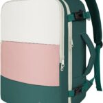 Taygeer Carry On Backpack, 35l Travel Backpack for Women Airline Approved, Cute Underseat Personal Item Travel Bag With Shoe Compartment, Casual Daypack Gifts for Friend Weekend, Beige Peacock Pink
