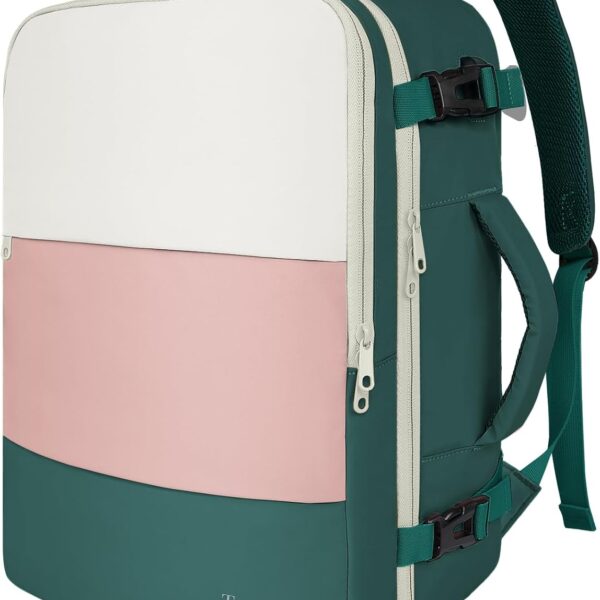 Taygeer Carry On Backpack, 35l Travel Backpack for Women Airline Approved, Cute Underseat Personal Item Travel Bag With Shoe Compartment, Casual Daypack Gifts for Friend Weekend, Beige Peacock Pink
