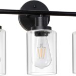 Unicozin Modern Bathroom Light Fixtures, 3 Light Vanity Lights, Black Wall Lamp with Clear Glass for Bathroom, Mirror, Living Room, Bedroom, Hallway, E26 Base