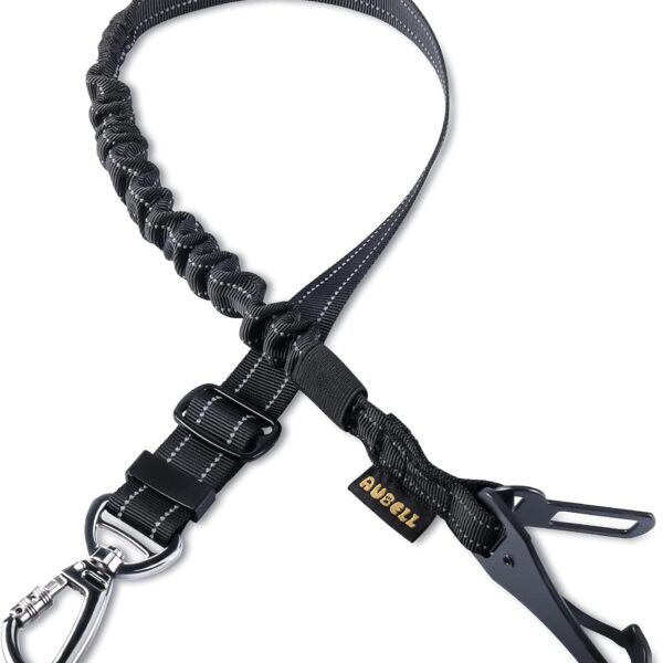 AUBELL Dog Seat Belt for Car,Updated 3-in-1 Adjustable Reflective Bungee Heavy Duty Dog Car Harness Tether with Clip Hook Latch & Buckle,Swivel Zinc Alloy Carabiner,Black