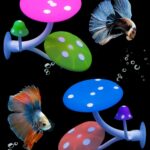 Uniclife Betta Mushroom Hammock Soft Aquarium Rest Bed Fish Breeding Playing Pad with Suction Cup Silicone Ornament Decoration Colorful Lifelike Decor for Fish Tank Landscape, 2 Pack